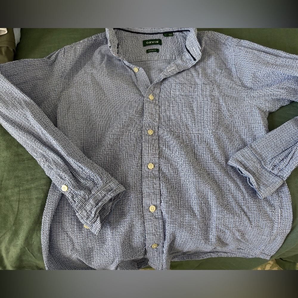 Orvis Blue and White Checkered Casual Shirt